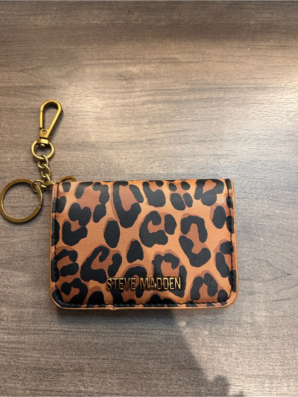 Steve Madden Leopard Print Card Holder Keyring - Tan/Black